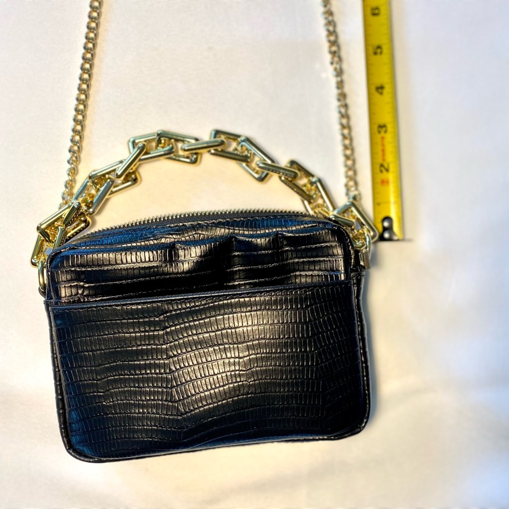 Genuine Leather Black and Gold Handbag Stella Bianca Italy - Picture 13 of 17